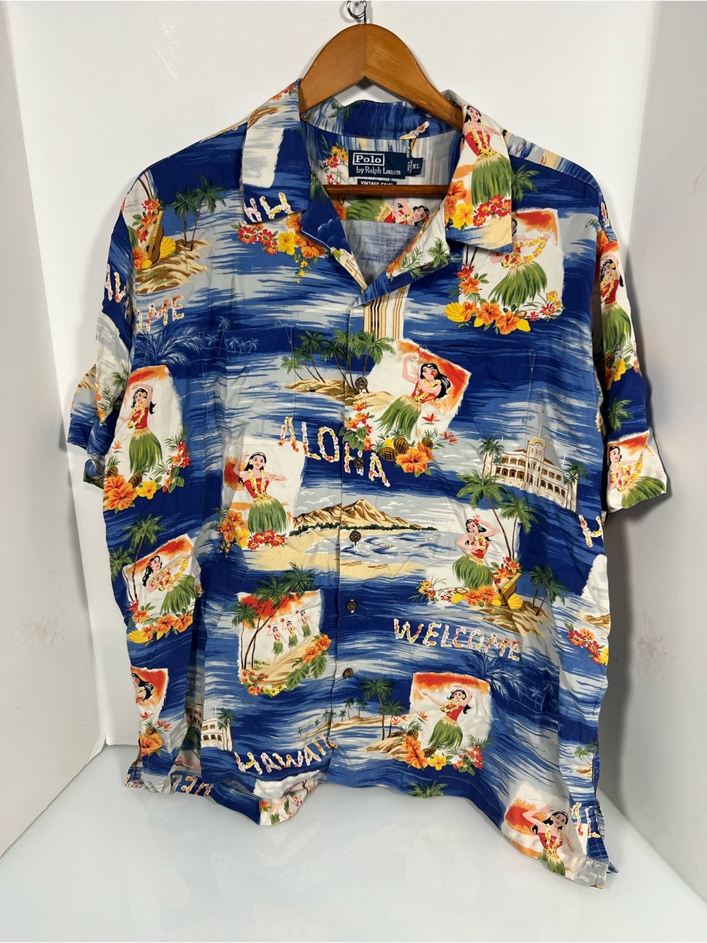 Polo by Ralph Lauren Blue Hawaiian Print Vintage Camp Shirt